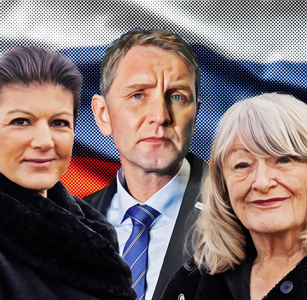 Left-wing politician Sahra Wagenknecht, Björn Höcke (AfD), Alice Schwarzer (from left)